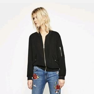 Zara Crepe Black Bomber Jacket